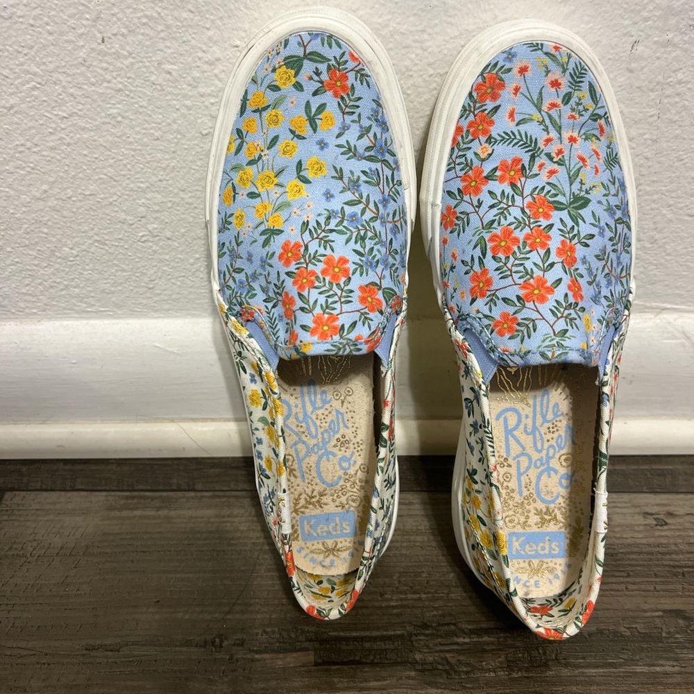 Keds Women's Floral Canvas Slip-On Sneakers - Blue, Yellow, and Red